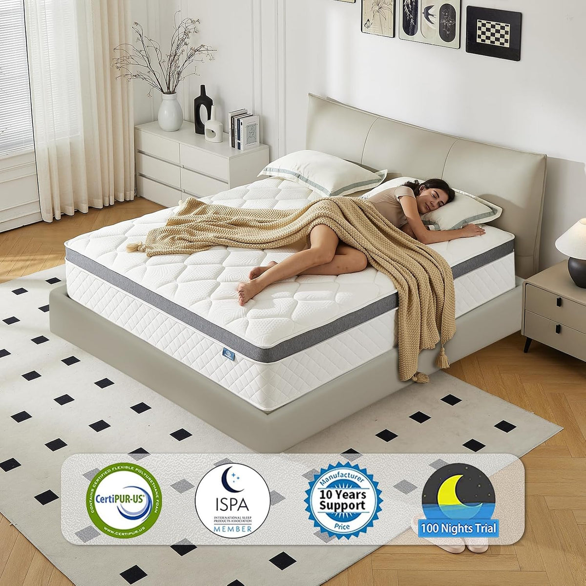 Happiland Full Size Mattress, 10 Inch Hybrid Memory Foam Mattress in a Box Double Mattress, Individually Pocket Springs, Pressure Relief, Breathable Comfort