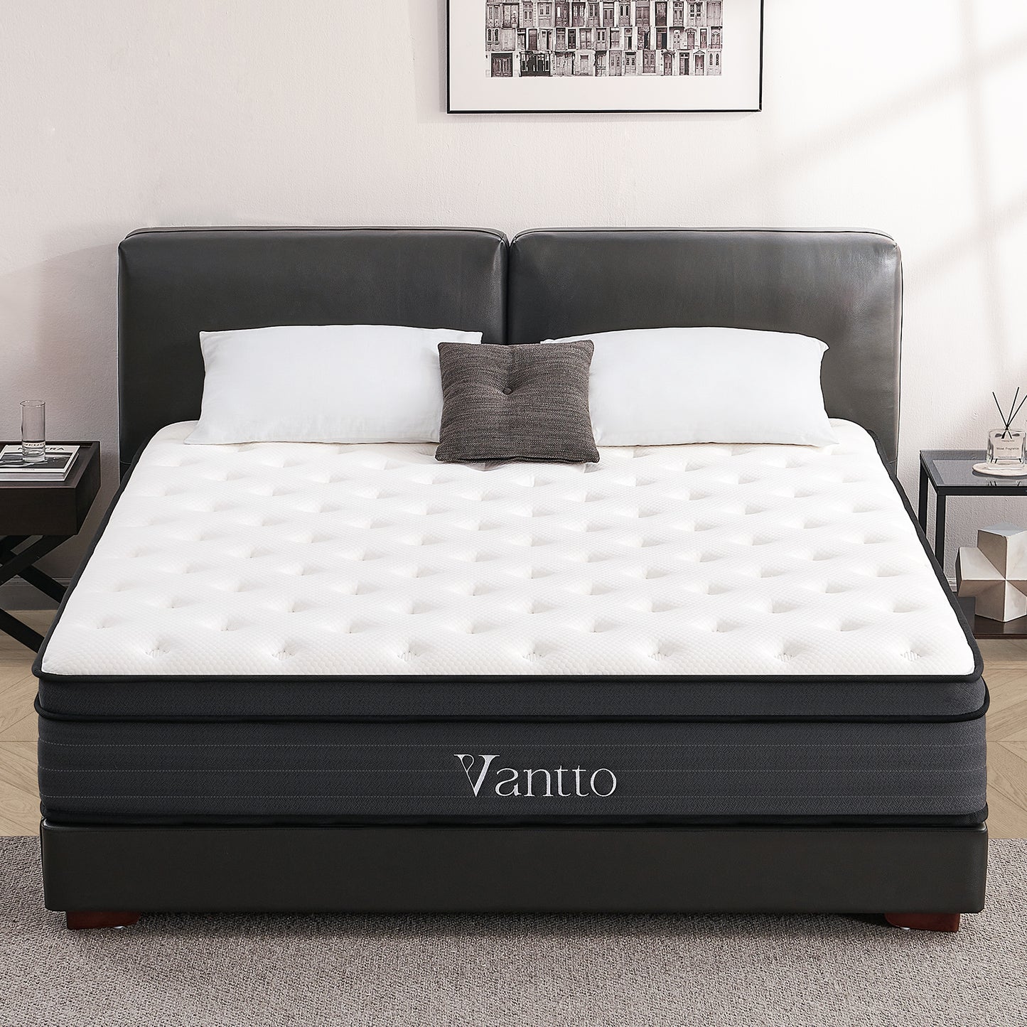Vantto Queen Mattress, 14 Inch Mattress in a Box, Queen Size Memory Foam Mattress with Pocket Springs for Motion Isolation Pressure Relief, CertiPUR-US, 100 Nights Trial