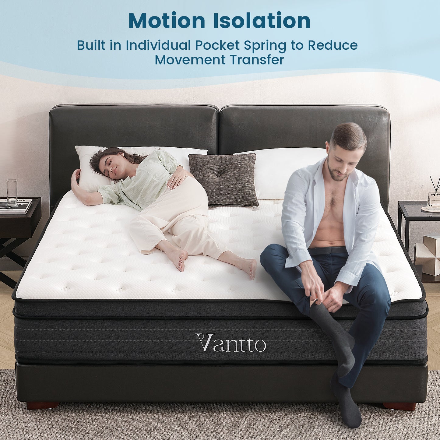 Vantto Queen Mattress, 14 Inch Mattress Queen Size, Memory Foam Mattress in a Box with Motion Isolation, Pressure Relief, CertiPUR-US