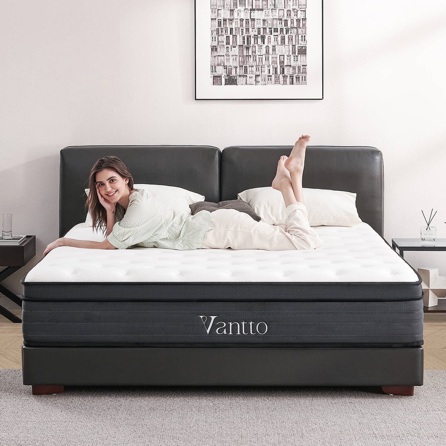 Vantto Queen Mattress, 14 Inch Mattress Queen Size, Memory Foam Mattress in a Box with Motion Isolation, Pressure Relief, CertiPUR-US