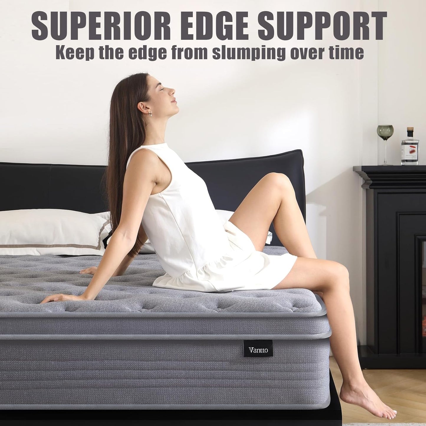 Vantto King Size Mattress, 12 Inch King Size Hybrid Memory Foam Mattress with Upgrade Pocket Springs, Pressure Relief, Breathable Comfort and Durable, CertiPUR-US Certified, Medium Firm
