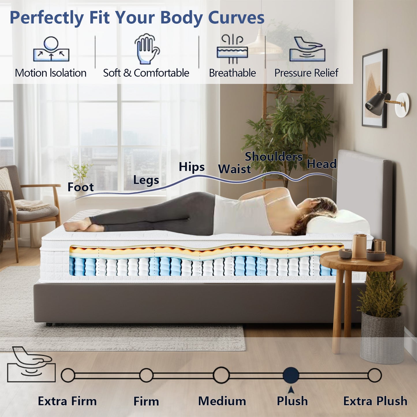 Twin Mattress, 10 Inch Memory Foam Hybrid Mattress, Individual Pocket Springs Mattress with Pressure Relief, Motion Isolation, CertiPUR-US, 100 Nights Trial