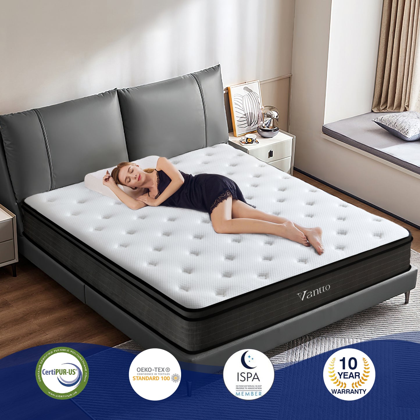 Vantto Queen Mattress, 12 Inch Hybrid Memory Foam Mattress in a Box, Pressure Relief, CertiPUR-US