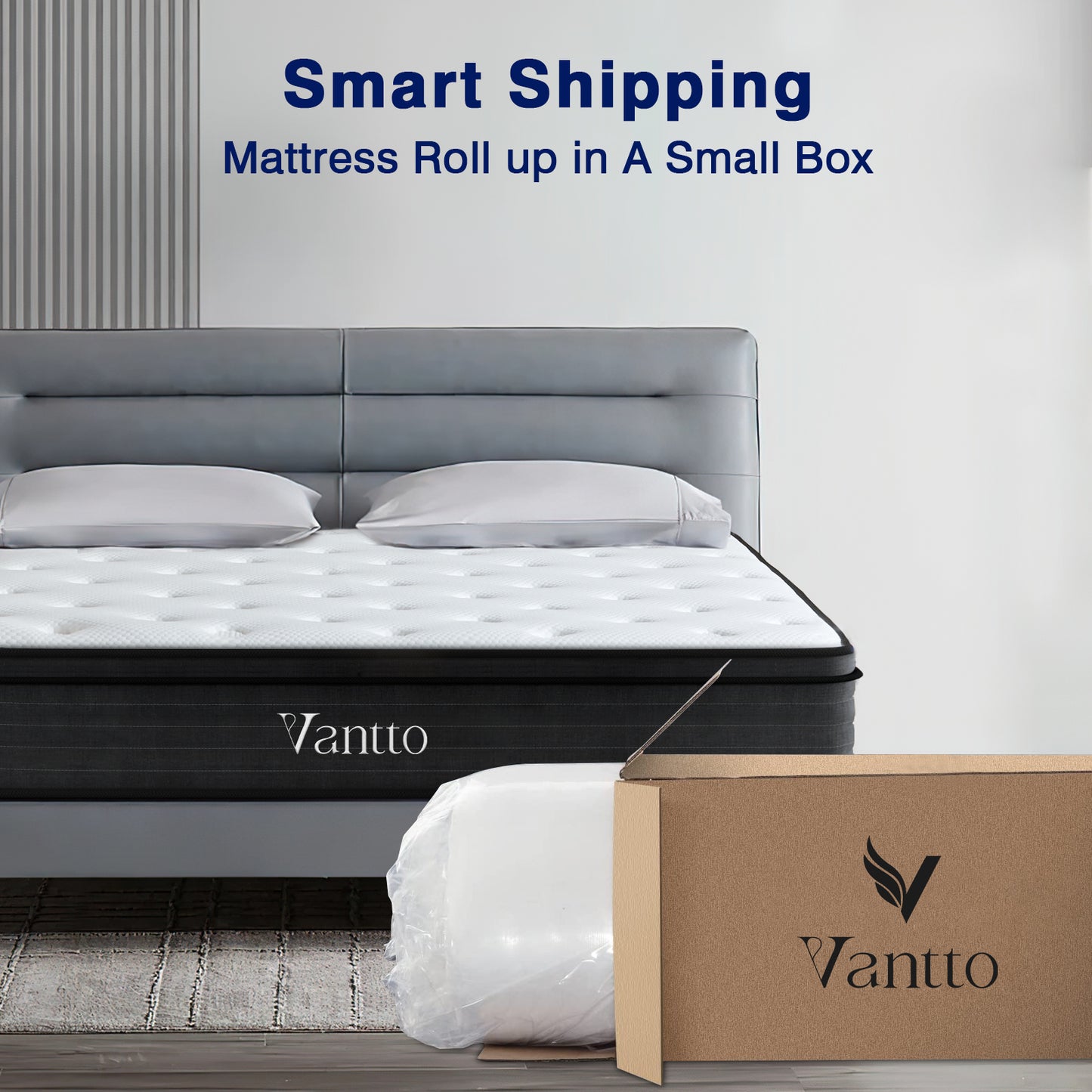 Vantto Queen Mattress, 12 Inch Hybrid Memory Foam Mattress in a Box, Pressure Relief, CertiPUR-US