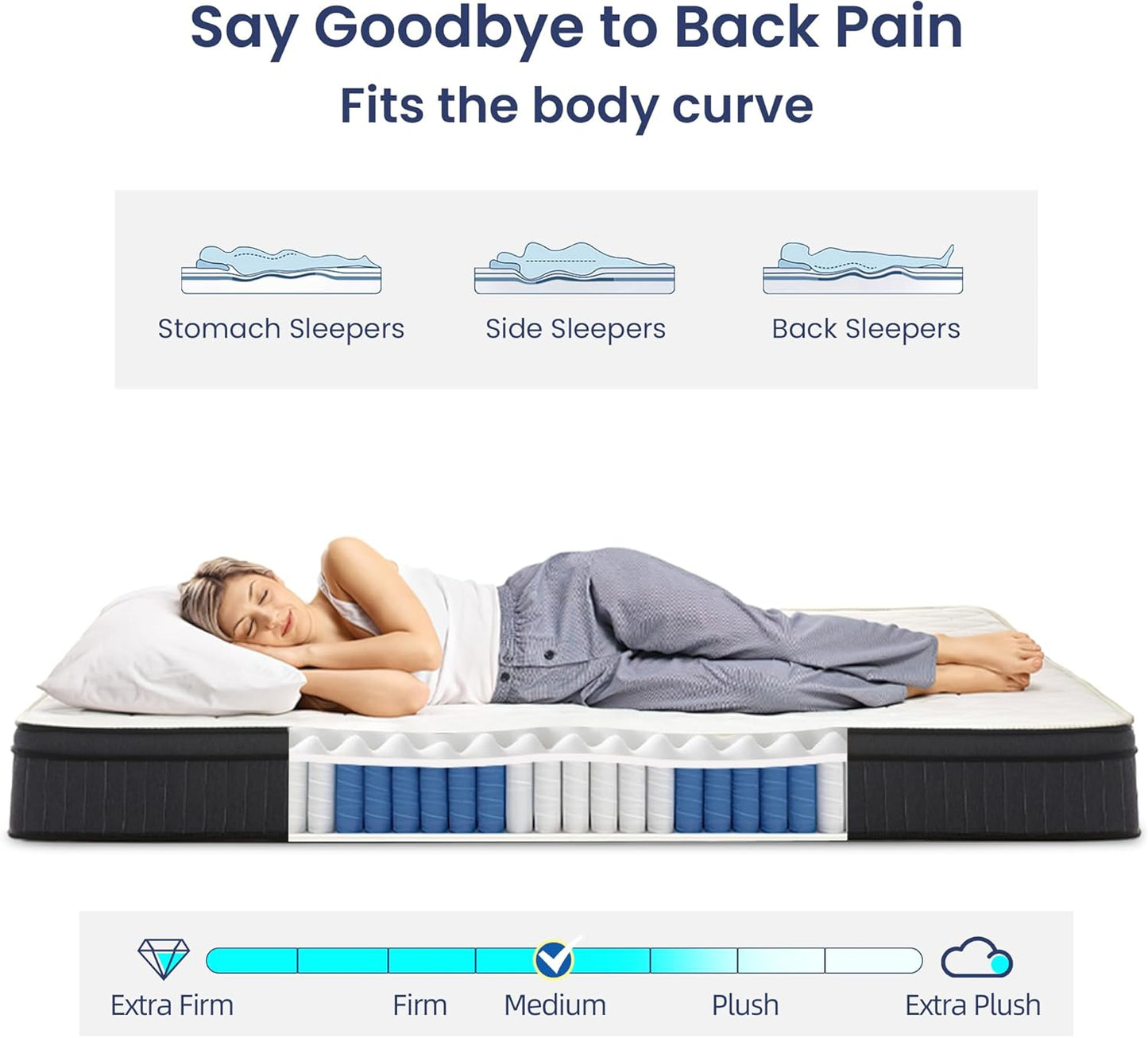 King Mattress, 12 Inch Memory Foam Hybrid Mattress King, Pocket Spring Mattress in a Box for Motion Isolation, Pressure Relief, CertiPUR-US