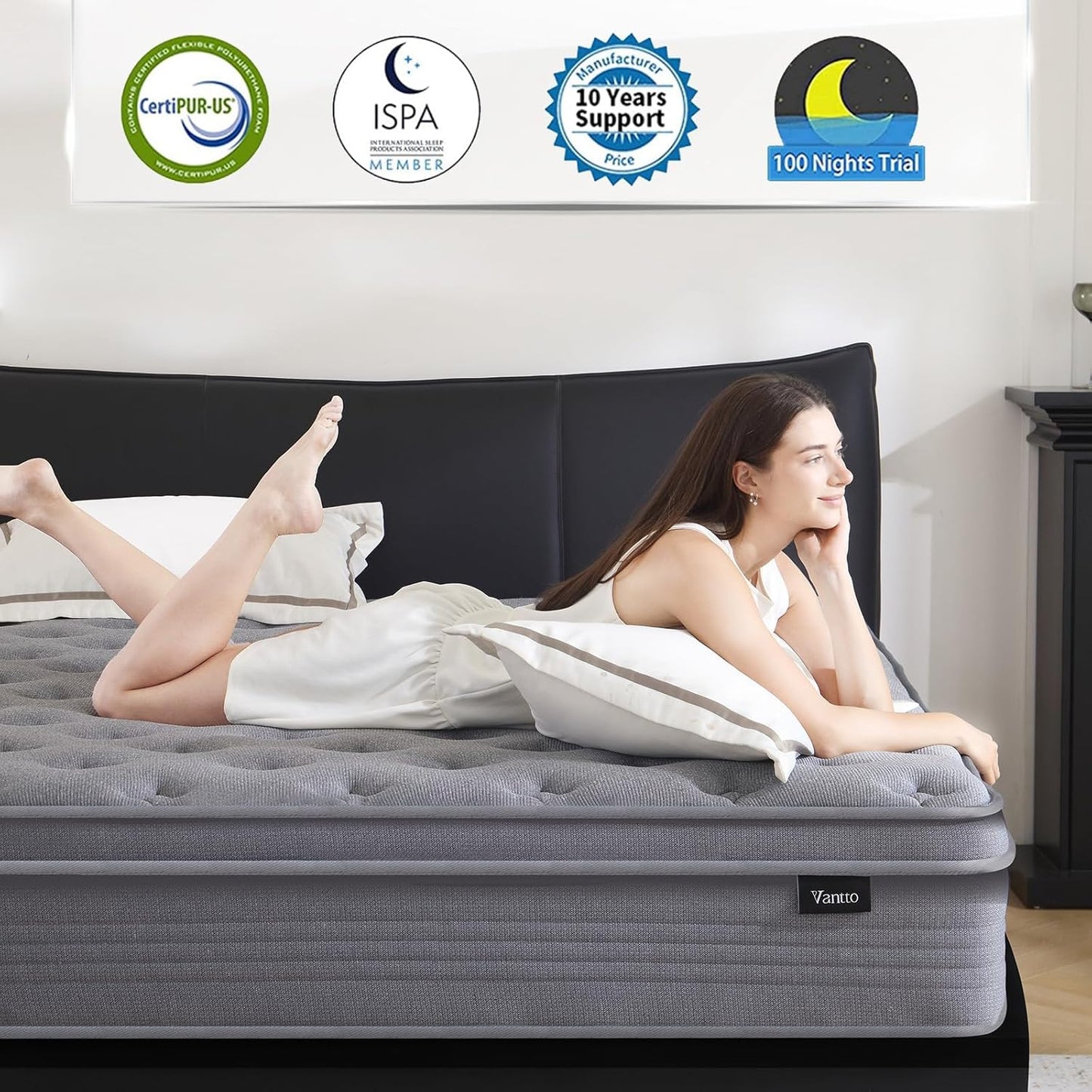 Vantto King Size Mattress, 12 Inch King Size Hybrid Memory Foam Mattress with Upgrade Pocket Springs, Pressure Relief, Breathable Comfort and Durable, CertiPUR-US Certified, Medium Firm