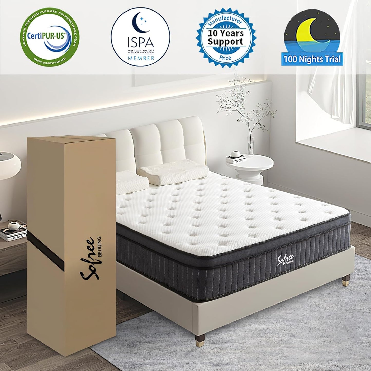 King Mattress, 12 Inch Memory Foam Hybrid Mattress King, Pocket Spring Mattress in a Box for Motion Isolation, Pressure Relief, CertiPUR-US